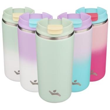 Imagem de Konokyo Copo com tampa, caneca de café de viagem de 350 ml, parede dupla, vácuo, aço inoxidável, copo de metal térmico, garrafa de água isolada, verde macaron