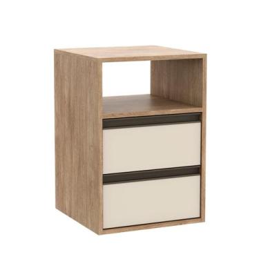 Imagem de Mesa de Cabeceira 2 Gavetas MDF Select Belmax, Carvalho/Off White