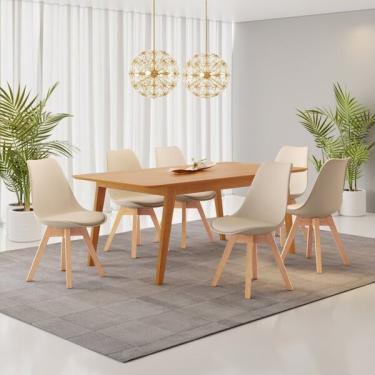 Imagem de Conjunto Mesa Retangular Mdf Com 6 Cadeiras Saarinen Pp Nude/