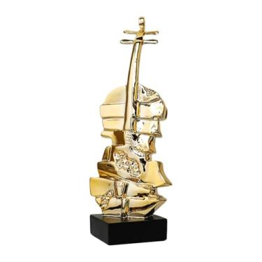 Imagem de XLWLLNJ Violin Sculpture Resin Fatuine Presente romântico Decoração de música Estátua Art Ornament for Office Bookshelf Coffee Table, Ouro