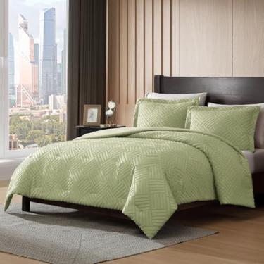 Imagem de Cleva Conjunto de edredom de jacquard cortado em casa – Conjunto de 3 peças para todas as estações, 1 edredom leve e 2 fronhas (casal, verde folha)