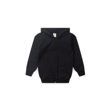 Imagem de Jaqueta Inverno Menina Preto Com Capuz em Moletom felpado Básica - Mol