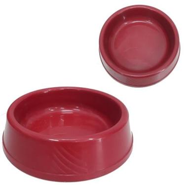 Imagem de Kit 2 Potes Ração De Água Comida 200 Ml Vermelho Gato Cães - Raca Pura