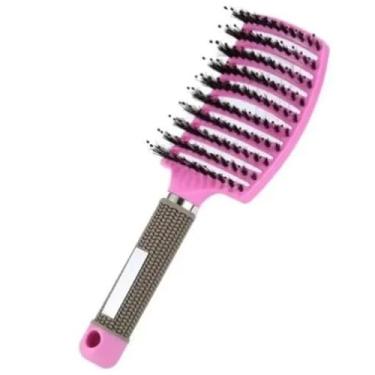 Imagem de Escova de cabelo doméstica para meninas, pente de massagem para couro cabeludo, escova de cabelo cacheado molhado para salão de cabeleireiro, ferramenta de estilo (rosa)