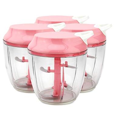 Imagem de KIT 4 Processadores Trituradores Manual 5 Lâminas 1200ml Rosa