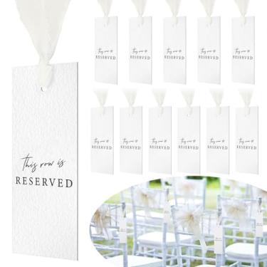 Imagem de Clabby Pacote com 12 cadeiras reservadas, placas para pendurar com fita para recepção de casamento, festa, restaurante, esta fileira é reservada para eventos de igreja de casamento, cadeira de banco