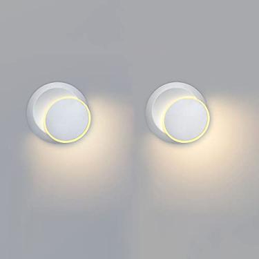 Imagem de 2 peças de luminária de parede LED interna Eclipse, arandela de metal moderna giratória 360°, luzes de parede redondas de 5 W, lâmpadas noturnas para sala de estar, quarto, cabeceira, corred