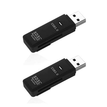 Imagem de CFIKTE Leitor de cartão USB, adaptador de leitor de cartão de memória USB 3.0 de alta velocidade 2 em 1 para Micro SD, Micro SDHC, Micro SDXC, TF, cartão SD, SDHC, SDXC, hub de dois compartimentos