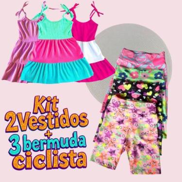 Imagem de KIT com 5 peças 2 vestido infantil menina + 3 bermuda ciclista infanti