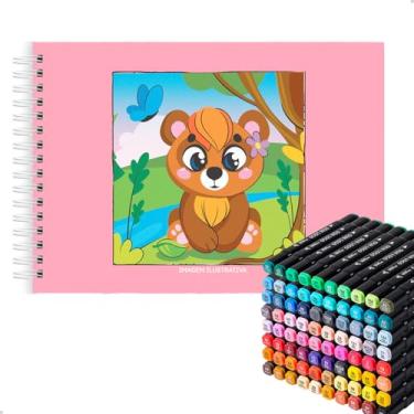 Imagem de Livro De Desenhos Divertidos Colorir + Conjunto 80 Canetinhas (Rosa)