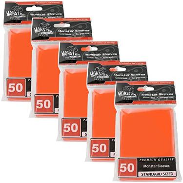 Imagem de Monster Protectors Mangas tamanho padrão pacote com 250 unidades - laranja brilhante - compatível com Magic The Gathering MTG, Yugioh e outros cartões de jogos de tamanho padrão - armazenamento e
