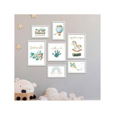 Imagem de Kit 7 Quadros Decorativos Placas Infantil Sonhe Alto Seja Forte - Pri 