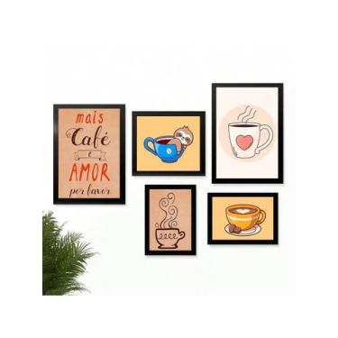 Imagem de Kit 5 Quadros Cantinho do Café Placas Decorativas Cozinha Preguicinha 