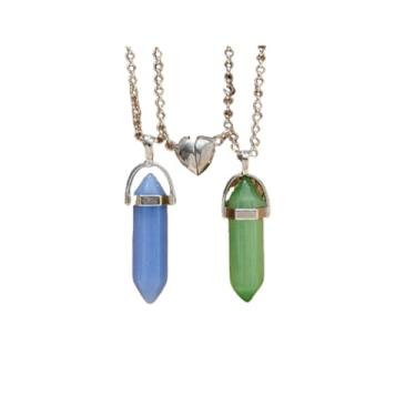 Imagem de ZNDIJE Colar magnético de coração dividido combinando com pingente de atração mútua para melhores amigos, presente de joias de amizade, Medium, Metal, Sem Pedra Preciosa