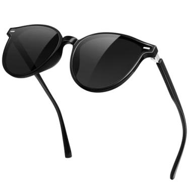 Imagem de KANASTAL Óculos de Sol Escuro Feminino Polarizado UV400 Preto Redondo Osculos Mulher Elegante Vintage Clássico Black Sunglasses Women para Viagem Pesca Praia -Preto