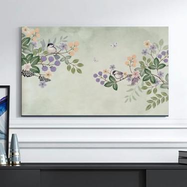 Imagem de WMLTZFUS Capa contra poeira de TV estilo pintura chinesa, protetor de tela de TV com padrão floral para decoração de sala de estar, lavável à máquina pano-D||71.1 cm