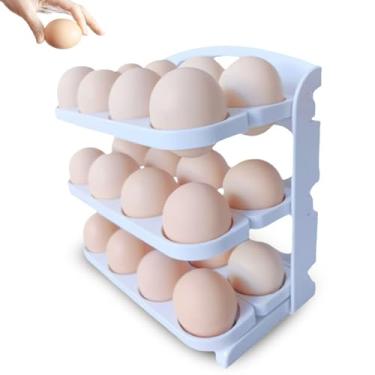 Imagem de Bandeja organizadora de ovos, prateleira de armazenamento de ovos para geladeira que economiza espaço, comporta até 24 ovos, ideal para geladeira, cozinha, armários e mesa de jantar