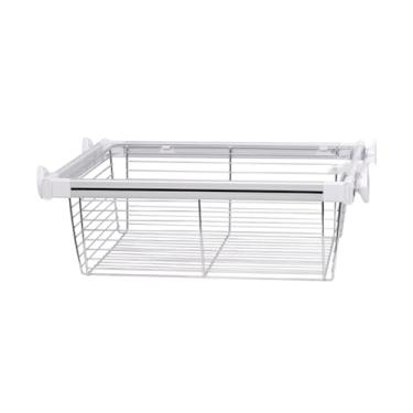 Imagem de Cesta de armazenamento de armário com gaveta telescópica empilhável e cestas destacáveis para armários e armários de cozinha, escritório, capacidade de 30 kg, branco, 460 x 764 x 170 mm