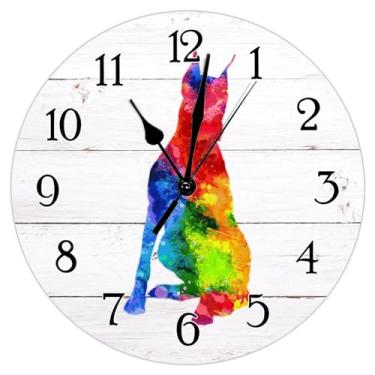 Imagem de LILINWAN Relógio de parede de pastor alemão em aquarela para cães pastor alemão colorido silhueta de cachorro filhote de cachorro animal relógios de parede quartzo de qualidade operados por bateria