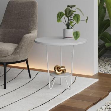 Imagem de Mesa Lateral Redonda Industrial Italy Ferro Branco e Tampo Branco - CA