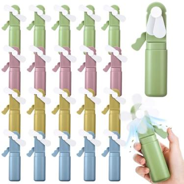 Imagem de Wonderjune 24 peças mini ventilador portátil prensado à mão pequeno ventilador fofo plástico ventilador pessoal favor festa ventilador de refrigeração manual para verão viagem ao ar livre acampamento