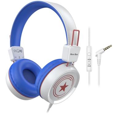 Imagem de New bee Fones de ouvido infantis para escola com microfone KH20 HD estéreo seguro volume limitado 85dB/94dB fone de ouvido supra-auricular dobrável leve para meninos Mac/Android/Kindle/Tablet/Pad