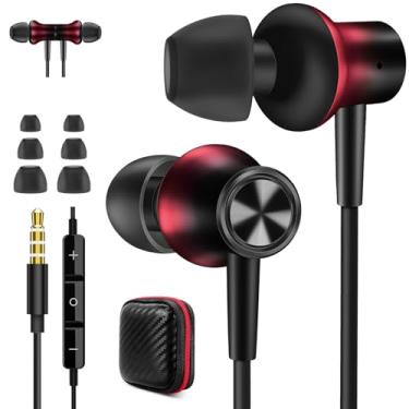 Imagem de Jiunai Fones de ouvido com fio de 3,5 mm com microfone, fones de ouvido P M G pontas auriculares fones de ouvido mãos-livres, controle de faixa, isolamento de ruído, AUX, fones de ouvido estéreo para