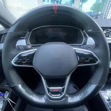 Imagem de LYBQFZ Capa de volante interior de carro faça você mesmo em couro de fibra de carbono respirável, para Volkswagen VW Golf 8 MK8 VIII Golf R GTI 2019-2022