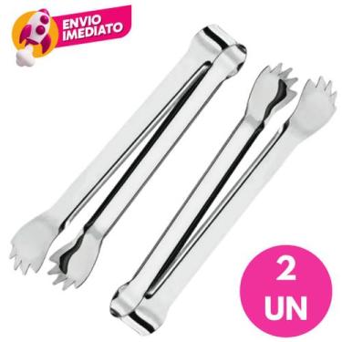 Imagem de Kit Pegador Gelo Premium Aço Inox 18,5cm Pinça Com Garra Bar Drinks Ba