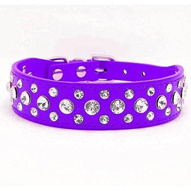 Imagem de Coleira de cachorro com strass, strass brilhante couro PU cristal diamante cão gato filhote coleira preta P M G GG (G, roxo)