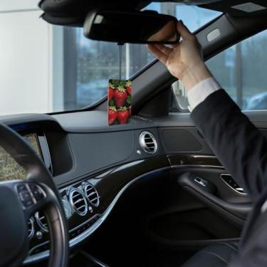 Imagem de 4 peças aromatizadores de ar de carro personalizados comprimidos de aromaterapia de morango vermelho pendurados cartões perfumados de fragrância engraçados chips de incenso para acessórios de espelho