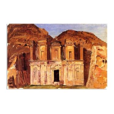 Imagem de View of Ed Deir Petra Jordan por Frederic Edwin Church Poster Giclee Print on Canvas Wall Art Famous Painting Reprodução Modern Home Art 45x30cm (18x12in) pôster