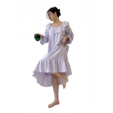 Imagem de Vestido vintage de algodão renascentista branco chemise para mulheres, fantasia de princesa camponesa, Roxa, One Size