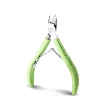 Imagem de Tesoura para cutícula de unha, removedor de unhas, cortador de cutícula de aço inoxidável, cortador de unhas com cabo de silicone, verde, 9,4 cm