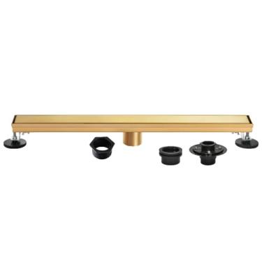 Imagem de Kingston Brass BSFK3227 Dreno de chuveiro linear de aço inoxidável 81 cm para curso de água com inserção de azulejo reversível e grelha plana, dreno com flange de base e filtro de cabelo, latão