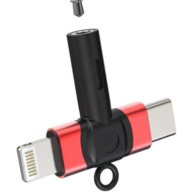 Imagem de Adaptador USB C Lightning para conector de fone de ouvido de 3,5 mm (2 em 1) divisor de cabo de áudio AUX para iPhone 16 15 14 para Apple compatível com conector de microfone Samsung para iPad