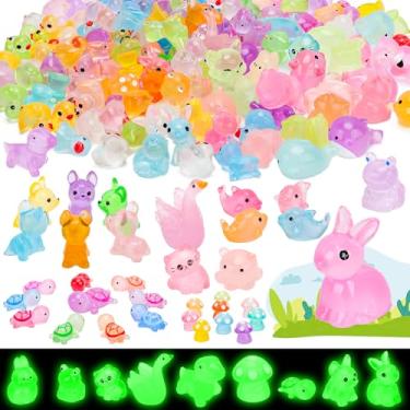 Imagem de Hysagtek 150 peças luminosas mini animais de resina animais minúsculos que brilham no escuro, mini patos micro paisagem, aquário em vaso, decoração de casa de bonecas, miniaturas de fazenda, figuras