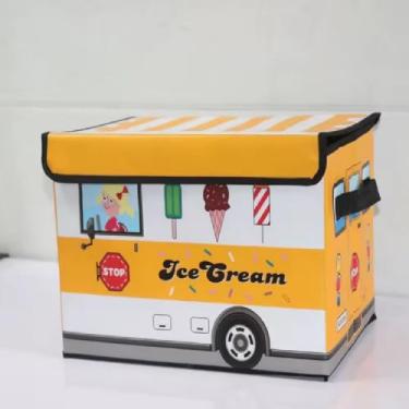 Imagem de Bau Caixa Infantil Puff Onibus Branco Porta Brinquedos Roupa