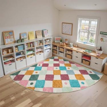 Imagem de jinchan Tapete infantil para sala de aula com raio de 2,1 m, tapete lavável, moderno, colorido, quarto, círculo, macio, antiderrapante, para berçário, sala de jogos, creche, sala de estar, confetes em