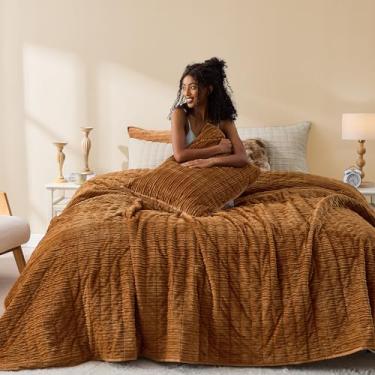 Imagem de Wonderful Colcha de veludo de luxo – colcha queen listrada de caramelo, veludo cotelê macio, leve, adequado para animais de estimação, resistente a rasgos, colcha para todas as estações, 238 x 238 cm