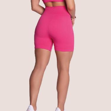 Imagem de Shorts Academia Sem Costura Selene Fitness Canelado, Pink, M
