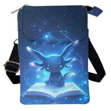 Imagem de Xpyiqun Bolsa transversal de lona feminina pequena bolsa de ombro para celular, Blue Axolotl Book Lover, Small