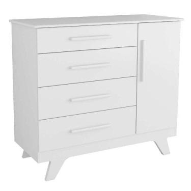 Imagem de Cômoda Infantil Retrô 1 Porta e 4 Gavetas - Móveis Peroba, Branco Bril