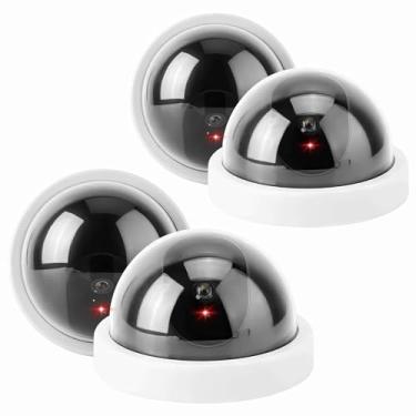 Imagem de Pacote com 4 câmeras falsas para casa, câmera de segurança falsa com luz LED piscante CCTV Dome Câmeras de Segurança Chamariz Câmera falsa para estacionamento comercial, branca