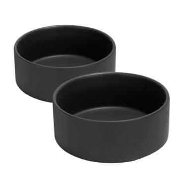 Imagem de SPUNKYJUNKY Tigela de cerâmica para cães e gatos de 1,190 g, tigela de água moderna e pesada para comida preta (embalagem com 2)