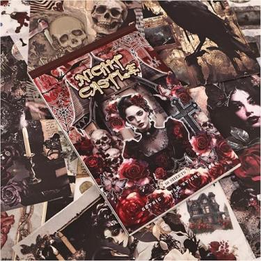 Imagem de Diuhofart Adesivos de scrapbook gótico escuro para scrapbooking, 50 folhas pré-cortadas A5 Washi adesivos e kit de papel de sucata de fundo, efêmeros para artigos de diário de lixo, colagem