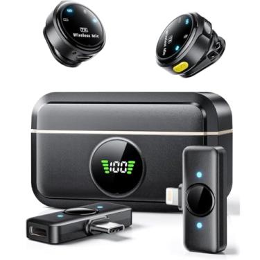 Imagem de Microfone de lapela sem fio para iPhone/Android, microfones de lapela com plugue Lightning/USB-C Plug-Play, alcance de 4,5 m, microfone condensador omnidirecional para gravação de vídeo