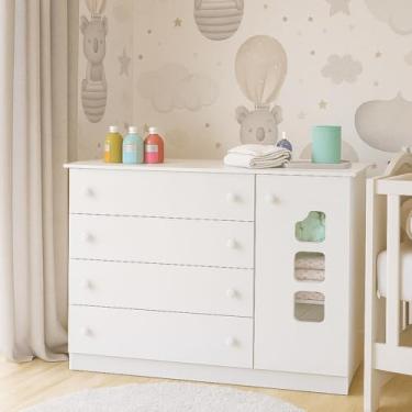 Imagem de Cômoda Sapateira Anya 4 Gavetas 1 Porta MDF Branco Quarto Infantil - Bela Móveis