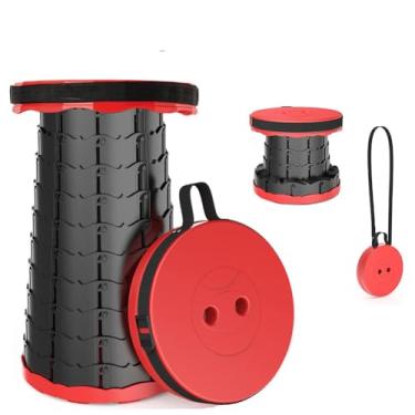 Imagem de WESAPPINC Banqueta dobrável atualizada, leve e resistente, com máximo de 181 kg, banco telescópico retrátil portátil para adultos, caminhadas, jardim, churrasco, pesca (preto + vermelho)