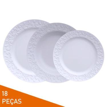 Imagem de Jogo 18 Peças Pratos Rasos Fundos Sobremesa Porcelana Tassel 6 Lugares
